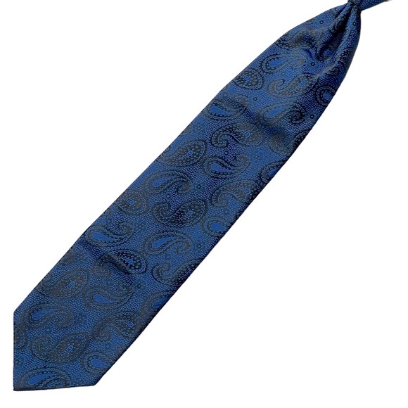 Pronto Uomo Formal Tie Set Pre-Tied Adjustable Blue and Black Paisley - Picture 3 of 11